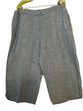 Coldwater Creek 100% Linen Pull On Crop Pant 
Size 14 Blue Railroad Striped